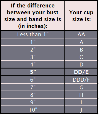 How to know if you're a DD cup size (E cup size) Table