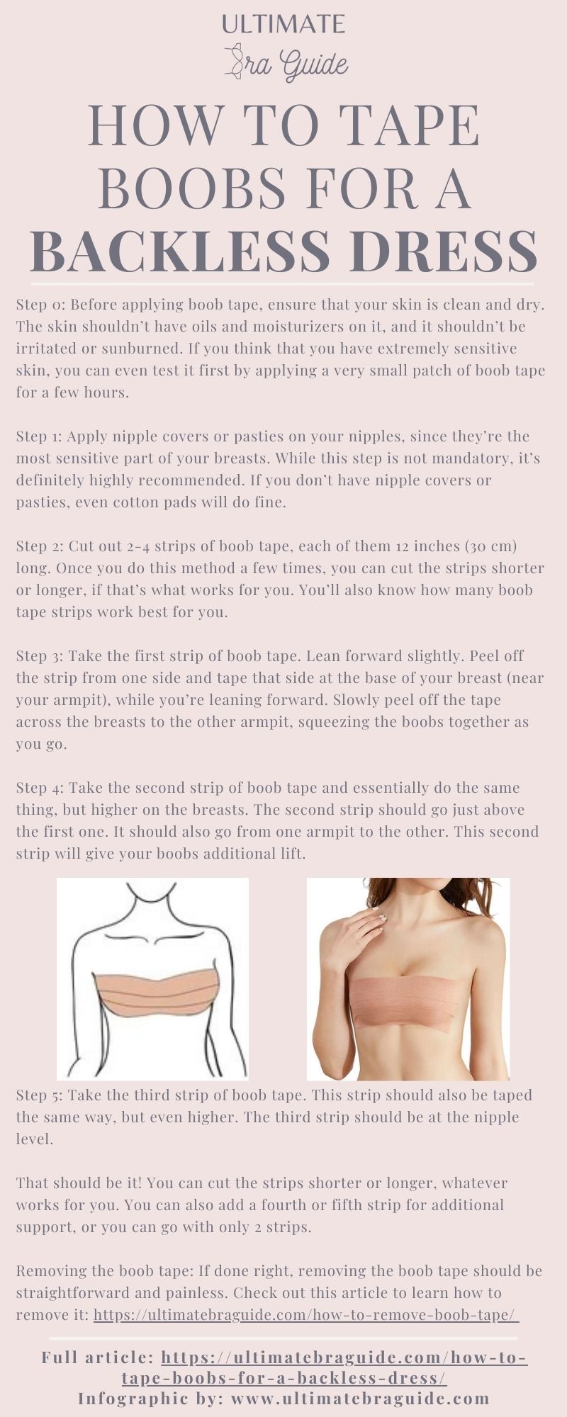 How To Tape Boobs for a Backless Dress Infographic - This shows a step by step guide to taping your breasts for a backless dress